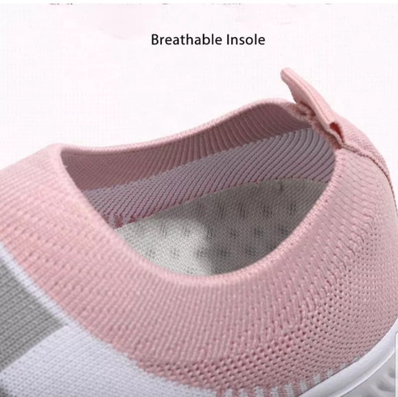 5⭐🧡 Pink/Gray Striped Knit Sock Sneakers - Picture 6 of 8